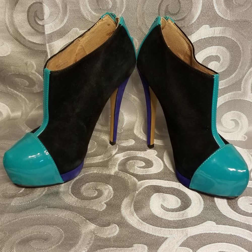 Aldo color block suede stilletos aqua black purple - Picture 2 of 7